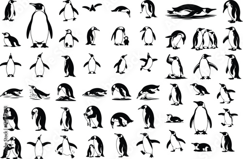Penguin Bird Animal Icon Silhouette Set Wildlife Penguin Silhouette Icon Collection