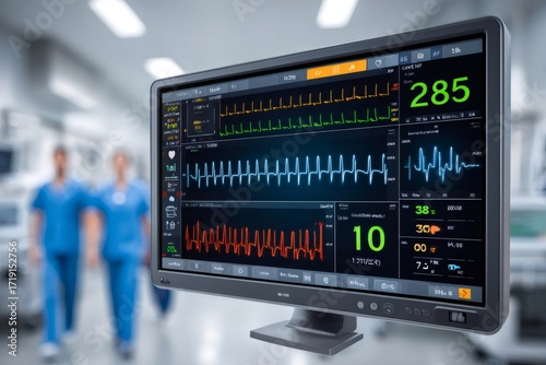 Wallpaper Mural Medical monitor displaying vital signs with healthcare professionals Torontodigital.ca