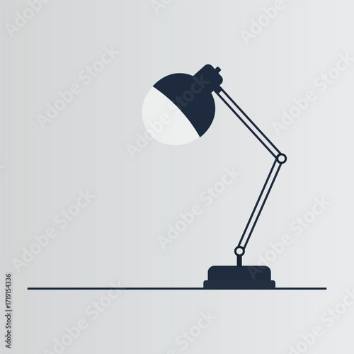 Flat icon of an adjustable desk lamp in a clean design. Ideal for presentations, websites, business apps, and digital projects representing work, study, ideas, or office environments.
