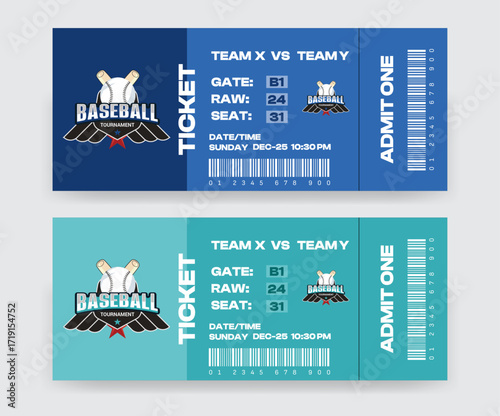 Sports Ticket Card. Baseball ticket design template. Card invitation,Tickets design template for baseball tournament