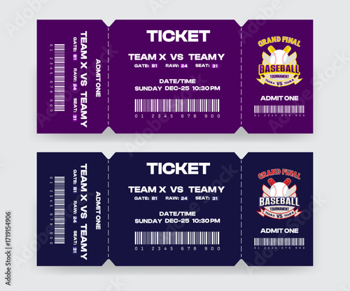 Sports Ticket Card. Baseball ticket design template. Card invitation,Tickets design template for baseball tournament
