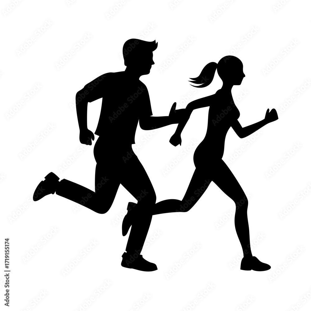 Obraz premium silhouette of a running couple vector illustration 