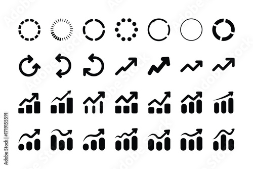 Collection of Loading Spinners, Refresh Arrows, and Growth Charts Icons
