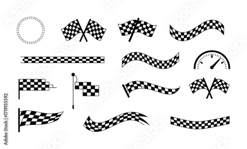 Collection of Racing Flags, Borders, and Speedometer Icons