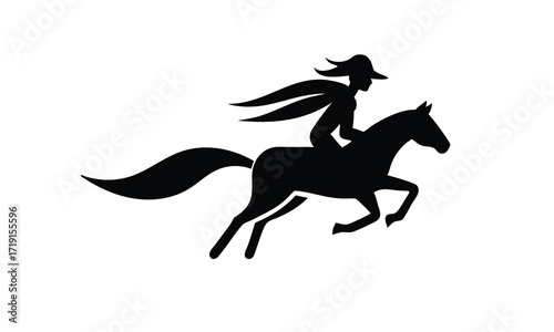 Cowgirl Riding Horse Silhouette Vector Illustration