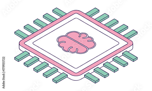 Futuristic Artificial Intelligence Brain Microchip Processor Vector Illustration