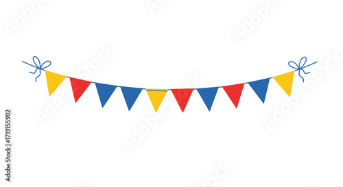 Colorful party bunting flags garland hanging on a string with bows. Vector Illustrations. EPS Editable