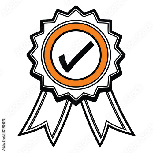Award seal icon with checkmark symbol for excellence and approval flat design
