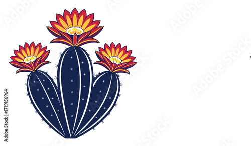 Blooming Cactus with Red and Yellow Flowers Illustration