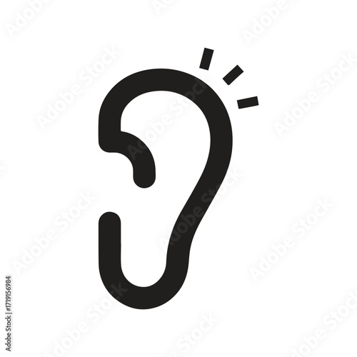 Minimalist ear logo symbolizing human hearing sense and sound clarity perception