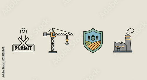 Industrial and environmental regulation vector icon set. Vector Illustrations. EPS Editable