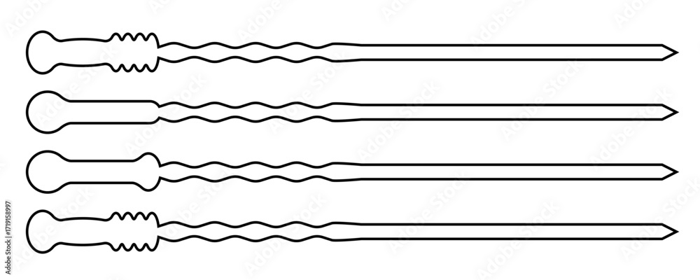 Fototapeta premium Metal skewer sticks vector icon. Empty steel barbecue utensils, new bbq sticks