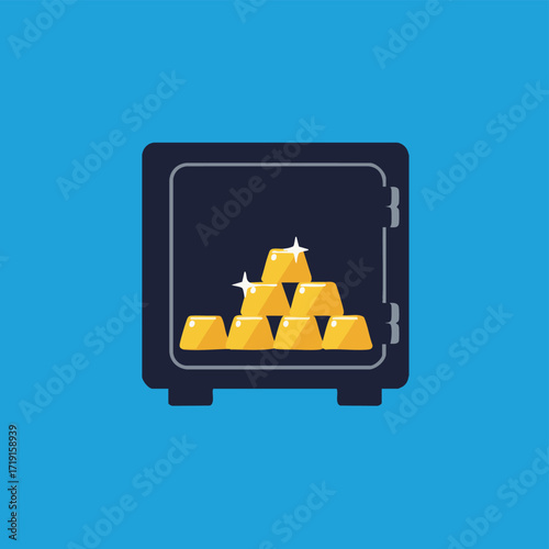 A dark, open safe proudly showcases a gleaming pyramid of precious gold bars, representing significant wealth, secure investment, and financial prosperity.