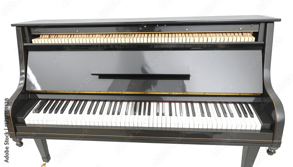 Fototapeta premium Black upright piano, front view