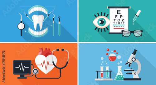 Medical and Healthcare Specialties Flat Design Icon Collection. Vector Illustrations. EPS Editable