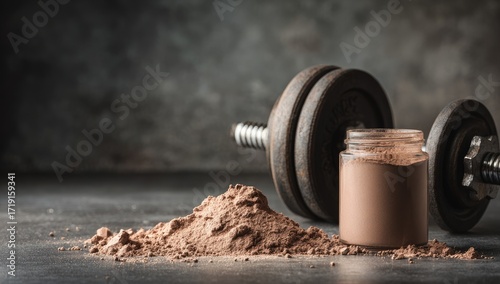 Fitness supplement powder next to weights