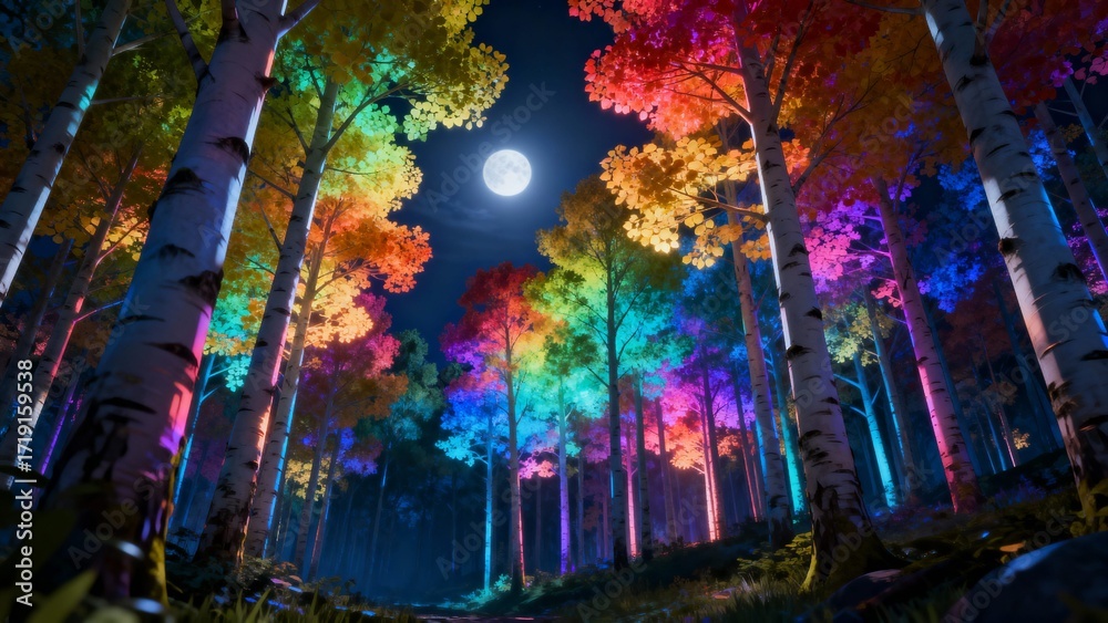 Obraz premium Twilight Aspen Forest Sparkling with Rainbow Glow
