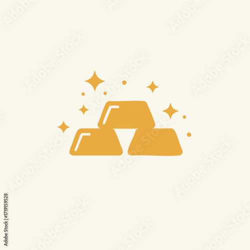 A vibrant illustration features three gleaming gold bars stacked neatly, surrounded by sparkling stars, symbolizing wealth, prosperity, and financial success.