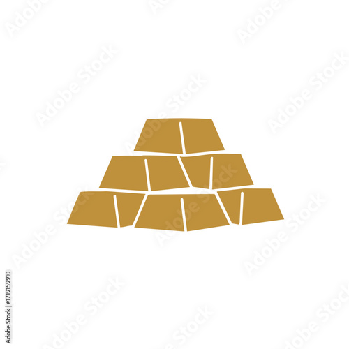 A stylized illustration depicts a gleaming stack of precious gold bars, symbolizing wealth, investment, and financial prosperity on a clean white background.