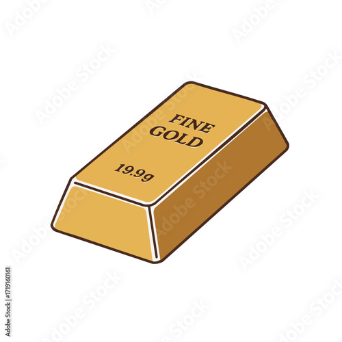 An illustrated golden bar, prominently featuring the words "FINE GOLD" and its weight "19.9g", symbolizing wealth, investment, and precious metal value.