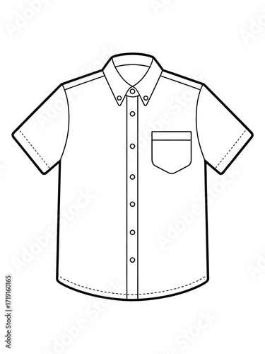 Short sleeve button-down shirt vector illustration for fashion design and apparel mockups silhouette vector illustration white background