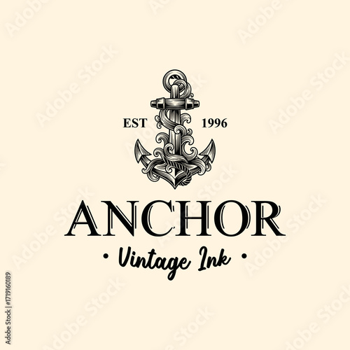 Vintage Anchor Tattoo Parlor Logo Design.