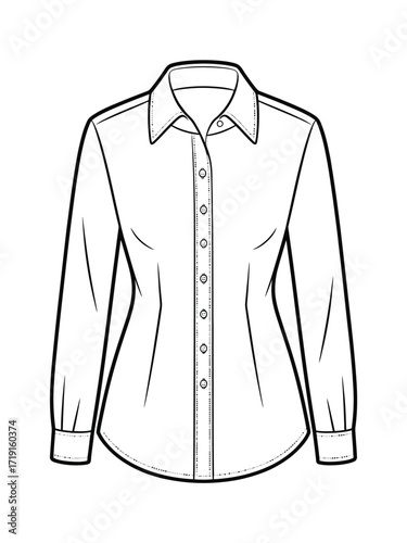 Crisp button-down long sleeve blouse vector illustration scalable eps for fashion design silhouette vector illustration white background