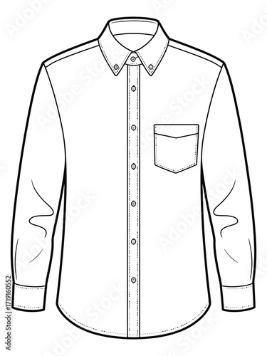 Scalable vector eps illustration of a classic button-down long-sleeve shirt flat design silhouette vector illustration white background