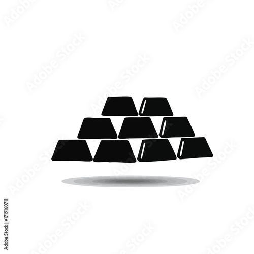 A stylized black icon depicting a pyramid stack of precious metal ingots, symbolizing immense wealth, financial prosperity, and successful investment opportunities.
