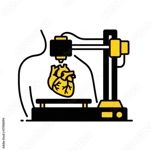 Vector art of 3d printer creating a human heart