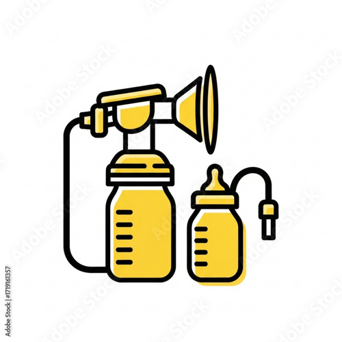 Vector art of yellow breast pump and baby bottle icon