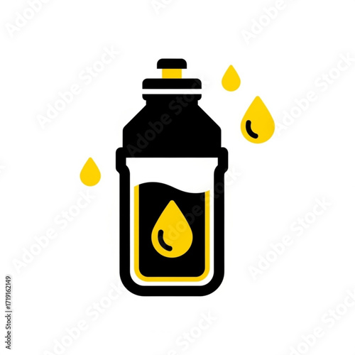 Vector art of black and yellow sports water bottle with liquid drops