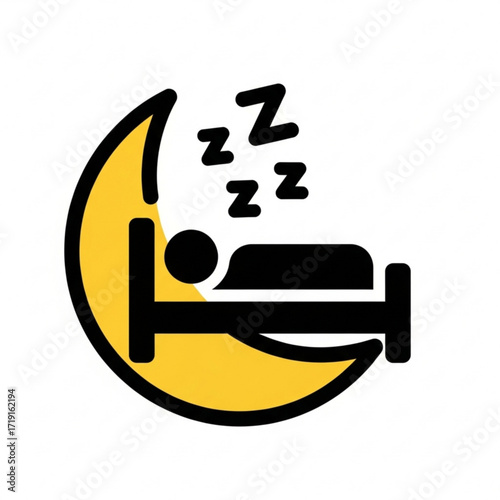 Vector art of sleep icon with person in bed on moon and zzz symbols