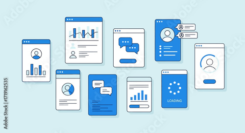 Set of modern user interface and user experience design templates. Vector Illustrations. EPS Editable