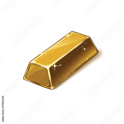 A vibrant, digitally illustrated gold bar, symbolizing wealth, financial security, and luxury, shines brilliantly against a clean white background.