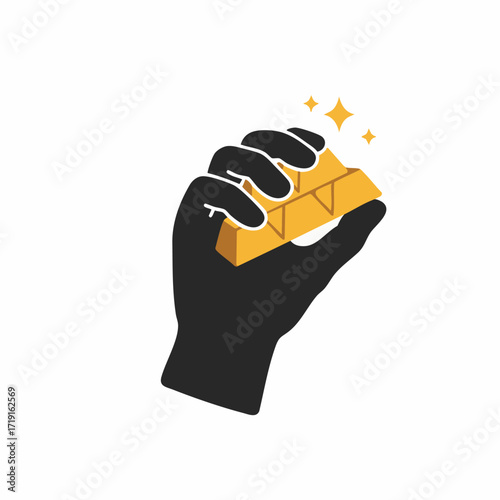 A strong black hand firmly grasps a shimmering gold bar, symbolizing financial success, valuable investment, and the pursuit of wealth.