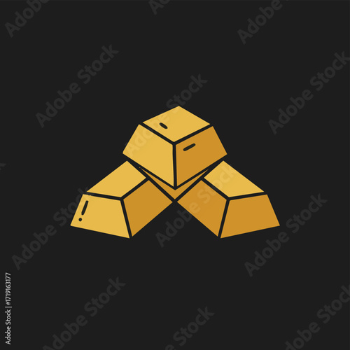 A stylized illustration of three gleaming gold bars stacked on a dark background, symbolizing wealth, investment, and financial prosperity in a simple, modern design.