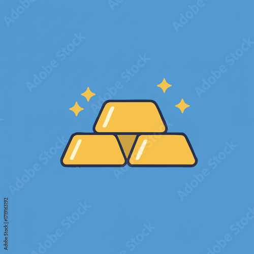 A vibrant illustration features three shiny gold bars stacked neatly, symbolizing wealth, investment, and financial success against a clean blue background.