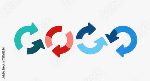 Stylized GOGO wordmark with colorful circular arrow symbols. Vector Illustrations. EPS Editable