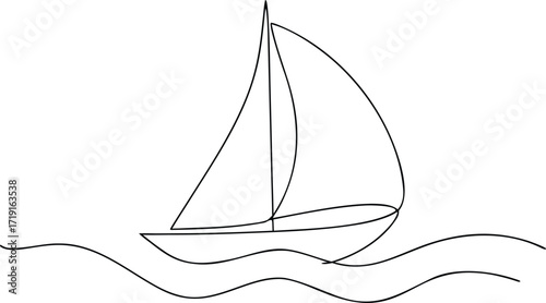 Black outline sailboat on wavy water sailing waves