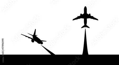 Two Airplanes Taking Off Silhouette Graphic Illustration. Vector Illustrations. EPS Editable