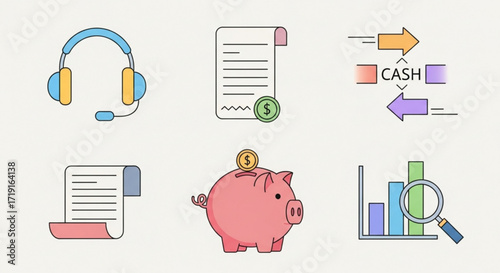 Financial and business icon set, illustration for business, finance, and money concepts
