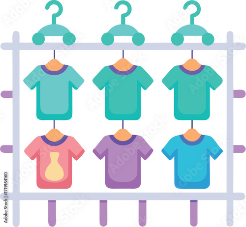 Colorful t shirts hanging on a clothes rack