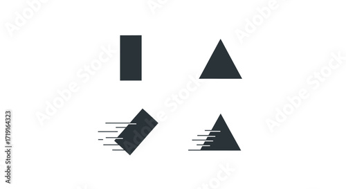 Vector icons showing static and fast moving geometric shapes with motion blur effect. Vector Illustrations. EPS Editable