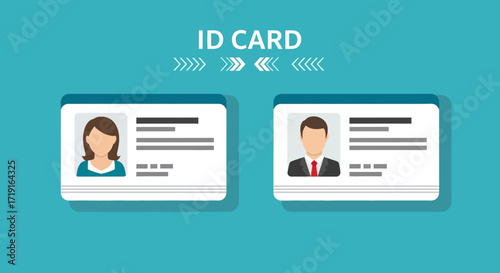 Vector ID cards for a man and woman with photo placeholders. Vector Illustrations. EPS Editable