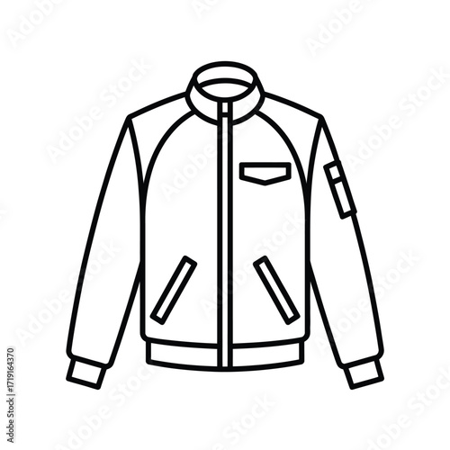 Minimalist black and white lin illustration of a bomber jacket vector graphic silhouette vector illustration white background