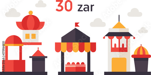 Flat design carnival stalls and price tag