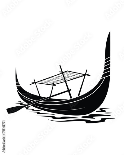 Black silhouette illustration of a traditional gondola boat with a simple canopy vector art silhouette vector illustration white background