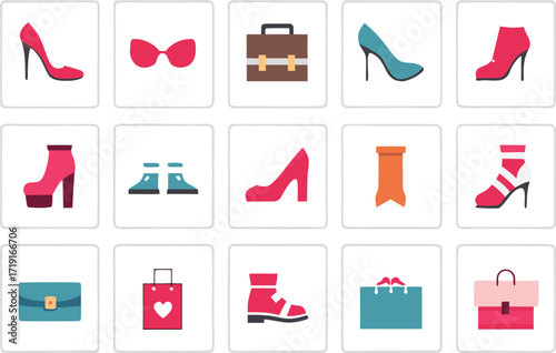 Collection of fashion icons for shoes and accessories