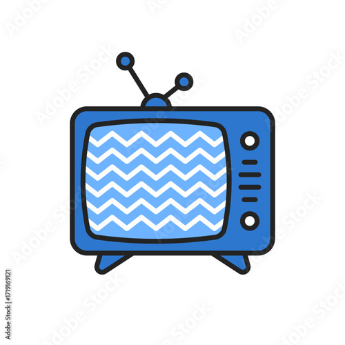 blue cartoon television set with interference icon